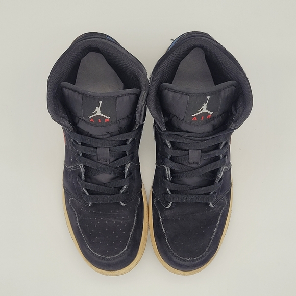 Air Jordan 1 Mid Multi-Color Swoosh Black Red Blue Size 7 US - Picture 2 of 16